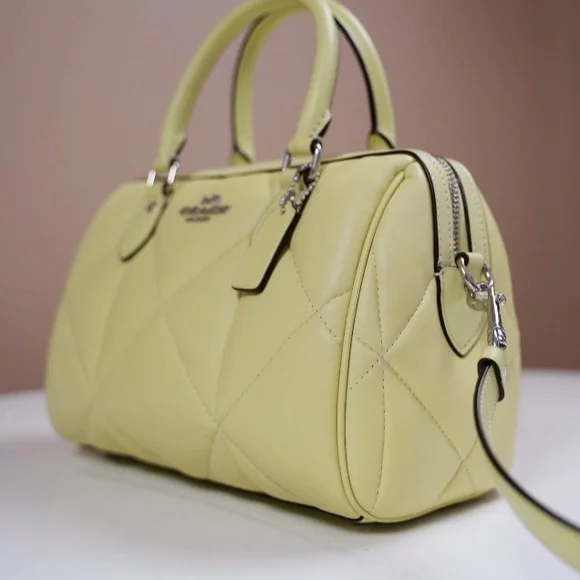 Coach Rowan Satchel In Puffy Leather Silver/Pale Lime - Picture 2 of 7